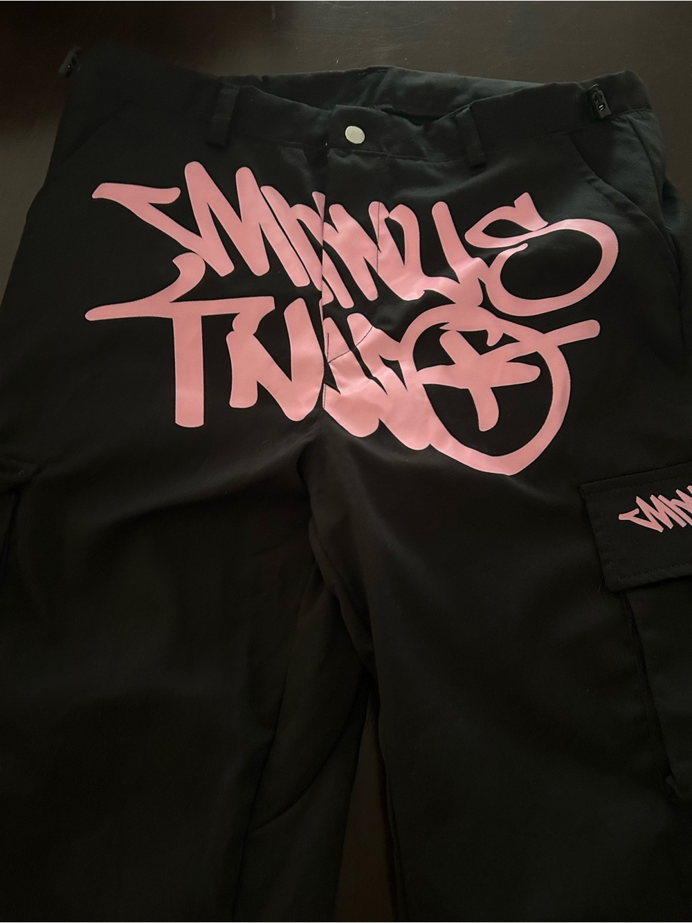 black + pink minus-two-cargo pants